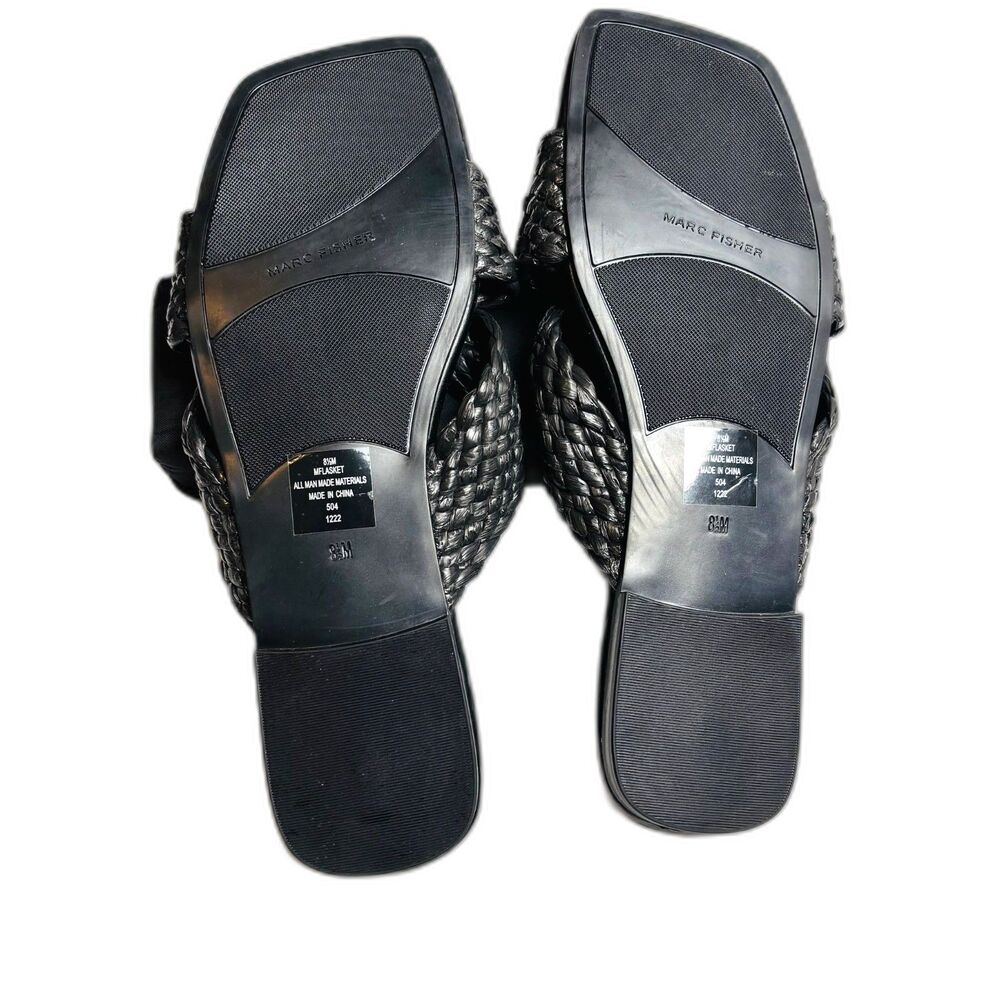 Marc Fisher Lasket Black Braided Twist Knot Slide Sandals Faux Leather Sz 8.5 - Picture 5 of 7